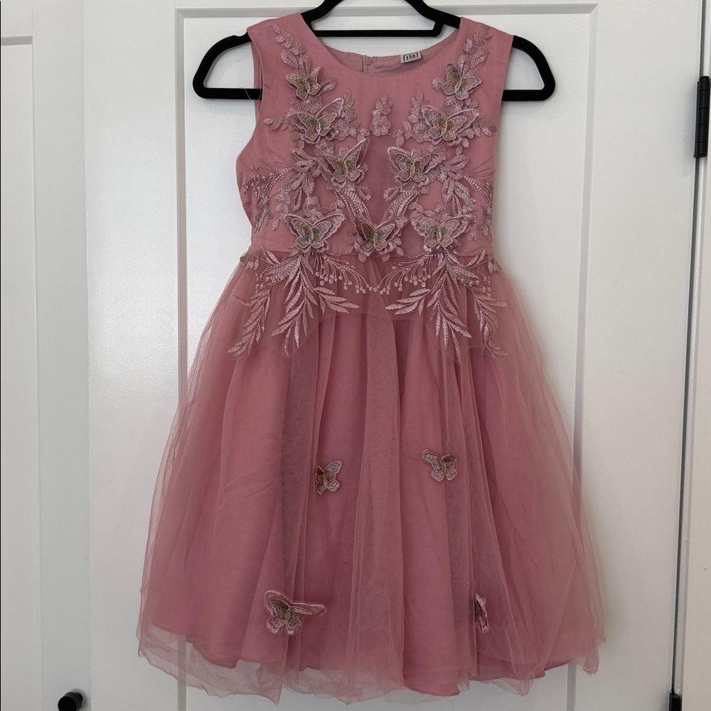 Pink Floral Embroidered Kids Dress